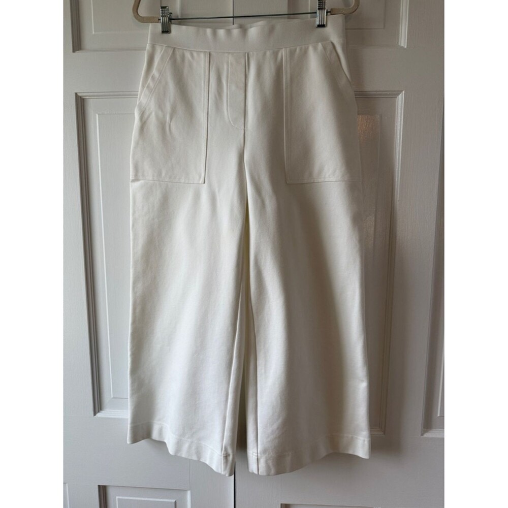 NWOT JONES NY Women's Wide Leg Cropped Pants Cream White Large High Waist Knit